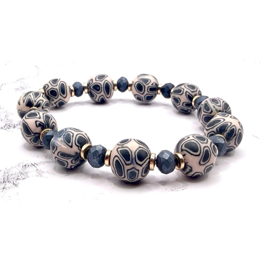 Polymer Clay‎ Bead Bracelet Stretch 10.5mm Chunky Colorful 7.5"